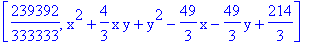 [239392/333333, x^2+4/3*x*y+y^2-49/3*x-49/3*y+214/3]